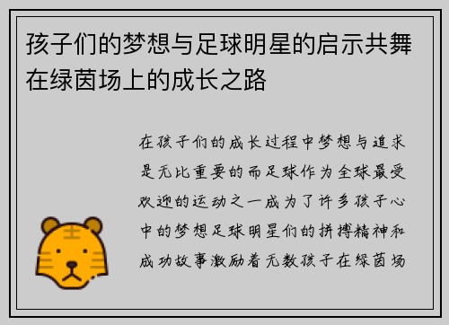 孩子们的梦想与足球明星的启示共舞在绿茵场上的成长之路