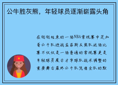 公牛胜灰熊，年轻球员逐渐崭露头角